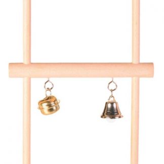 Swinging trapeze, double, with bell, wood, 12 × 20 cm