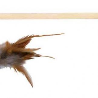 Playing rod with mouse & feather, wood/plush, catnip, 50 cm