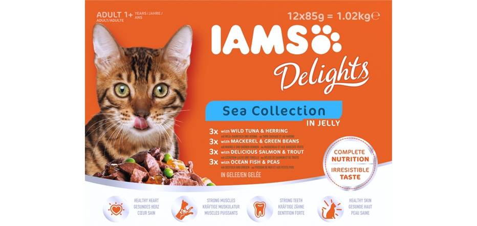 IAMS Delights adult wet cat food (pouches) in a variety of fish flavours - sea collection in jelly 1,02 kg