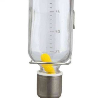Water bottle with spring/slot & wire holder, glass, 125 ml