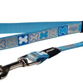 Rogz Pupz Reflecto Medium 16mm Reflective Fixed Long Puppy Lead, Blue Bones Design