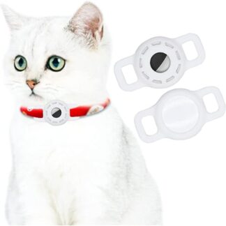 Silicone Case for Pet Collar for AirTag, Adjustable Portable GPS Finder Case Compatible with AirTag, for Cat and Dog Collar, Pack of 2 (White)