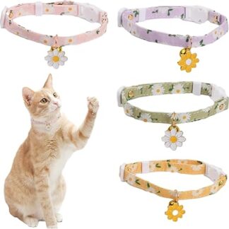 Pack of 4 Cat Collar with Bell, 18-30 cm, Adjustable Cat Collar with Plastic Buckle, Fresh Cute Daisy Cat Collar, Decorative Cat Collars