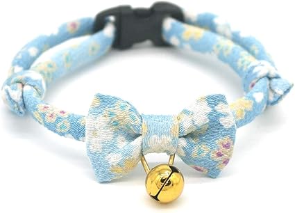 PetSoKoo Chirimen Japanese Flower Cat Collar with Bell Safety Clasp & Light Weight Soft Comfortable Durable