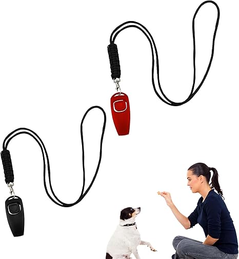 Hoonimo Pack of 2 Dog Whistle Recall, Dog Whistle High Frequency Silent, 2-in-1 Dog Whistles with Loud and Wide Range, Dog Recall Whistle, for Dog Training (Black and Red)