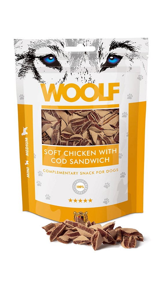WOOLF DELICACIES МЯГКИЙ СЭНДВИЧ С КУРИЦЕЙ И ТРЕСКОЙ 100 г легкий сэндвич с курицей и треской