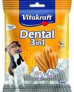 Vitakraft Dental 3 in 1 - Snack per la cura dei denti per cani da 5 a 10 kg, 12 x 7 bastoncini