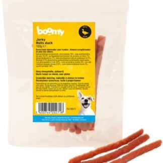 Boomy - Jerky Rolls - Snack per cani senza glutine - Bastoncini da masticare ad alto contenuto di carne - Snack per cani (3 x 100 g, anatra)