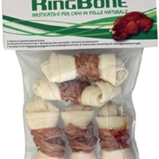 Croci BBQ - Ossa con carne di Anatra, Snack premio masticativo per cani in pelle bovina naturale, dental stick per la pulizia dei denti, 6 cm - 5 pz