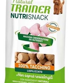 3 PACCHETTI DI Natural Trainer NUTRINSAPORITORE per cani di tutte le taglie liofilizzato TACCHINO 3X20 gr