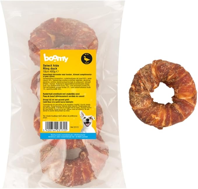 Boomy - Snack per cani - Anello da masticare - 4 pezzi da 10 cm - 400 g (anatra)