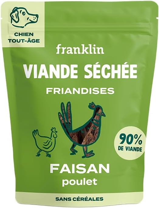 Franklin – Dolcetti per Cane – Jerky – Carne Secca da Masticare – 90% Fagiano & Pollo – Senza Cereali – 100g