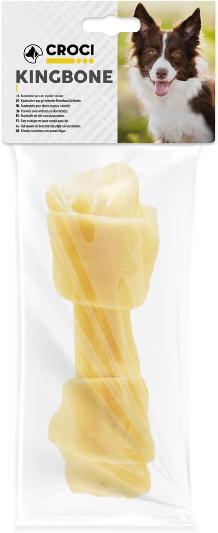 Croci King Bone - Ossa annodate bianche, Snack premio masticativo per cani in pelle bovina naturale, dental stick per la pulizia dei denti, 12,5 cm - 40 g