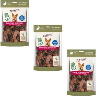 DOKAS Interiora di Coniglio | Confezione Tripla | 3 x 100 g | Snack Naturale per Cani | Contiene Polmone, Stomaco, Fegato & Cuore | Snack Premio | Adatto anche per una Dieta BARF