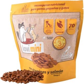 Kowi Mini Snack per Cani e Gatti Dolcetti per cani e gatti. Ragazzi Cani e Gatti. Pelle e bocca sana. con Salmone (Omega 3) e Vitamine. Ingredienti naturali. Borsa 70 g