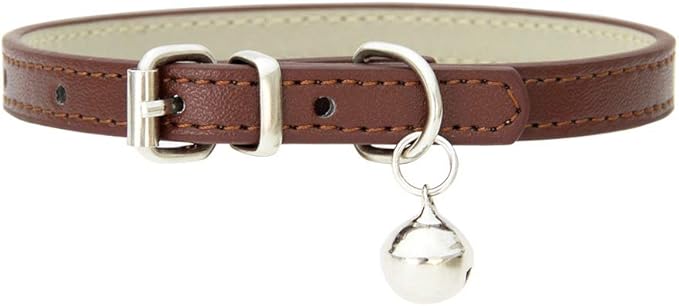 Collare per cani XXS marrone con campana, collare per gatti in pelle PU con campana, morbido collare per cani di piccola taglia, fibbia regolabile, per tazza da tè piccola XS XS Extra Small maschi