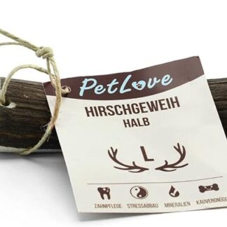 PetLove Corno di Cervo per Cani, metà Corno (L 81-120g) • Osso da Masticare per Cani • Bastone Snack per Cani • Giocattolo per Cani da Masticare Lunga Durata