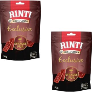 Rinti Singlefleisch Exclusive Struzzo puro | Confezione Doppia | 2 x 50 g | Snack premio per cani adulti | Per cani sensibili con allergie o intolleranze | Facilmente digeribile