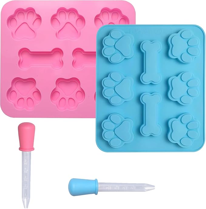 2 Pezzi Stampo per Biscotti per Cani Tappetino da Forno per Cani con 3 Contagocce tappetini da forno per cani in silicone Tappetino da Forno in Silicone per Dolcetti per Cani Artigianato Fai-da-te