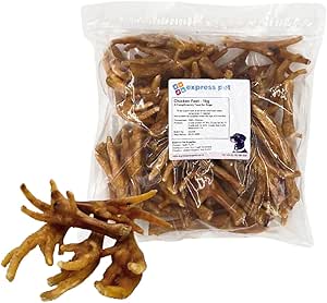 Express Pet Supplies - Piedi di pollo, 100% naturali, essiccati ad aria, perfetti per cuccioli e cani anziani, alto contenuto di glucosamina e proteine a basso contenuto di grassi, 1 kg