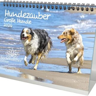 Cani di grandi dimensioni, formato DIN A5, calendario da tavolo per cani 2026, contenuto del set: 1 calendario, 1 ciondolo natalizio, 1 ciondolo di auguri (3 pezzi)