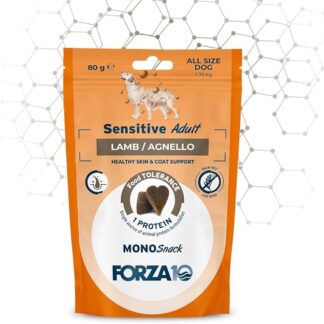 Forza 10 Snack Cane Sensitive Agnello, snack per cani adulti di tutte le taglie e razze, favorisce il benessere della cute e del pelo | 3 confezioni da 80 grammi l'una.