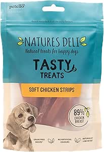 Natures Deli - Strisce di pollo morbide, a basso contenuto di grassi, nutrienti, senza glutine, aromi naturali, 100 g
