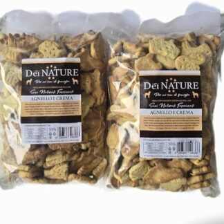 DEI NATURE Biscotti per Cani Agnello e Crema,2 Confezioni da 500g, Human Grade, Superfood, Snack per cani,Premio per cani