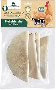 Knuffelwuff 4 x grandi sacchetti per carne (circa 80 g) – Delizioso petto di pollo e pelle cruda di manzo: premia il tuo cane con una masticazione sana per forti muscoli masticatori – per cani grandi