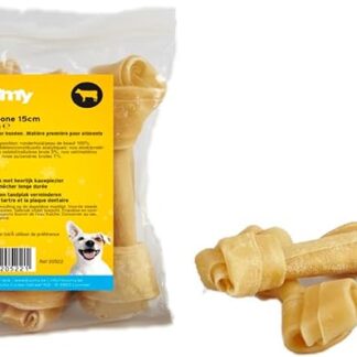 Boomy Gamba annodata – Snack per cani in 100% pelle bovina – Osso naturale da masticare per cani, 15 cm, 2 x 3 pezzi