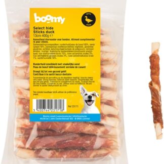 Boomy - Snack per cani - Bastoncini di rawhide con anatra - 13 cm - 400 g