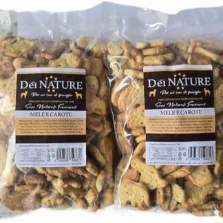 DEI NATURE Biscotti per Cani Mele e Carote, 2 Confezioni da 500g, Human Grade, Superfood, Snack per cani,Premio per cani