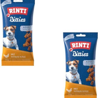 Rinti Bitties Pollo + Formaggio | Confezione Doppia | 2 x 75 g | Snack per cani adulti | Extra morbido | Senza zucchero & soia | Con prezioso Omega 3 | Ricco di carne fresca