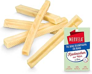 MERVELA Ossi da Masticare al Formaggio Cani di piccolissima Taglia [28 g per Bastoncino] - Ossi per Cani Fatti a Mano - Delizioso Sapore di Formaggio - 100% Naturali (5 Pezzi)