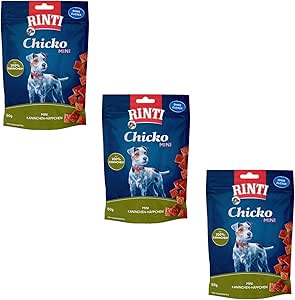 Rinti Chicko Mini Coniglio | Confezione Tripla | 3 x 60 g | Preparato con carne di coniglio fresca | Delicatamente essiccato all'aria | Richiudibile | Senza soia né farine di carne