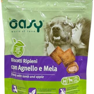 Oasy snack biscotti ripieni di mousse per cani adulti PROMOZIONE gusto AGNELLO e MELA |3 confezioni da 70 grammi l'una.