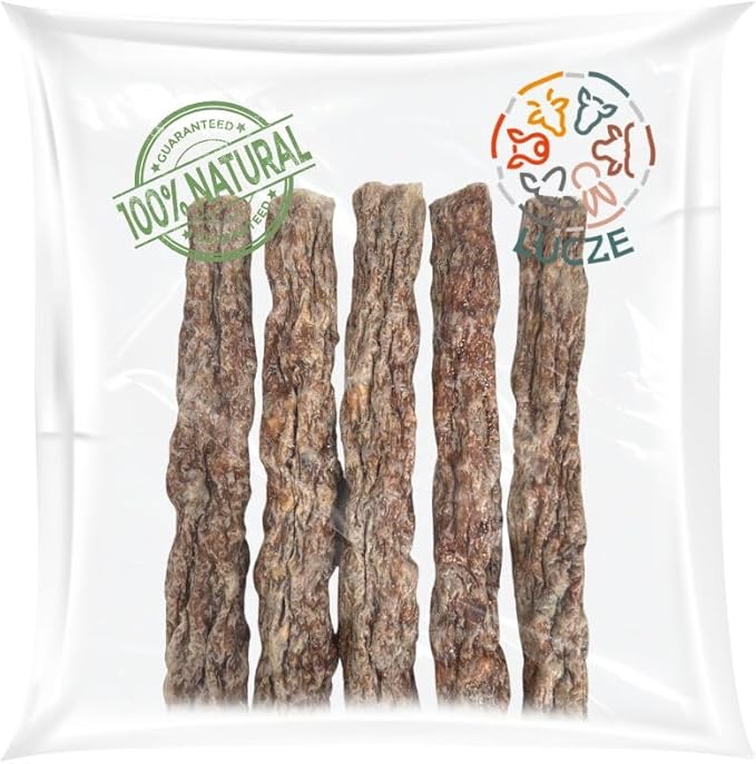 Lucze, Snack per cuccioli di pollo per cani, 5 pezzi x 12 cm, rotoli da masticare naturali, carne secca in involucro di collagene, produzione fai da te