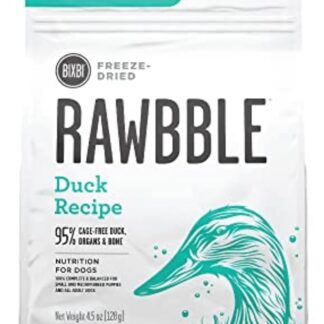 BIXBI Rawbble, cibo per cani essiccato, ricetta per anatra, 130 g – 95% di carne e organi, senza riempitivi, cibo per cani crudo adatto alla dispensa, per pasti, dolcetti o cibo
