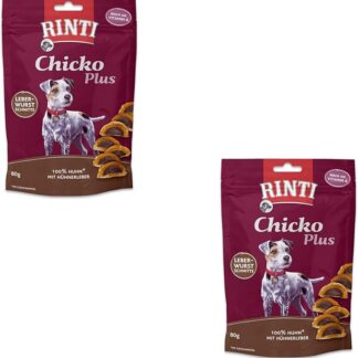Rinti Chicko Plus Fetta di paté di fegato | Confezione Doppia | 2 x 80 g | Biscotti per cani | Petto di pollo ripieno di fegato di pollo | Essiccazione delicata all'aria senza additivi
