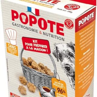 POPOTE – Snack per Cani – Ricetta Pollo – Ricco di Proteine Animali – Alta Digeribilità – Produzione Francese – Da Cucinare a Casa – 1 Bustina di Preparato + 1 Cialda – 200 gr