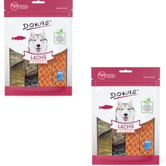 Dokas Strisce di Salmone | Confezione Doppia | 2 x 100 g | Snack per cani di tutte le età | Ingredienti di alta qualità possono rendere questo snack un piacere speciale | Come ricompensa