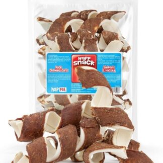 HAPPET Trappoli per cani, punte con anatra da 18 cm, dentali naturali in pelle bovina e carne di anatra, prelibatezze sane per sostenere i denti puliti e l'alito fresco