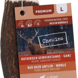 Chewies corna da masticare per cani – asta intera, asta per lancio del cervo – corna di cervo – naturalmente senza minerali, taglia L