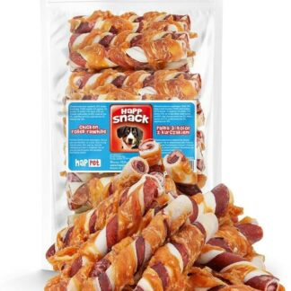 HAPPET Snack per cani, 30 pezzi - Bastoncino 3 colori con pollo 12,5 cm - dentale naturale da masticare in pelle bovina e carne di pollo, snack salutare da masticare