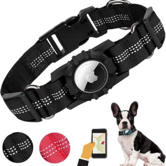 AgoumLux Collare Cane per Apple Airtags Nylon Regolabile Riflettente Supporto Air Tag Integrato per Cani di Taglia Piccola Media Grande