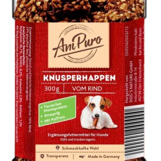 AniPuro 300 g tazza snack croccante di manzo, snack ricompensa, ricetta senza frumento, monoproteine animali, per cani grandi e piccoli