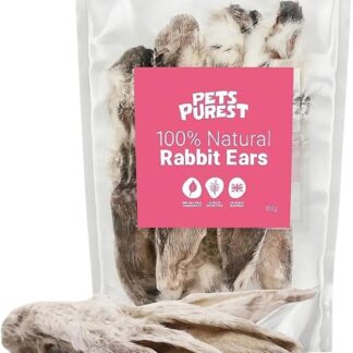 Pets Purest Orecchie di coniglio con pelo per cani, cuccioli e anziani - Snack per cani 100% naturali con cibo crudo essiccato per diete ipoallergeniche senza cereali e con pochi grassi