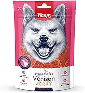 Wanpy Venison Jerky 600Gr Snack Carne Di Cervo Essiccata (6 Confezioni da 100Gr) 100% Natural