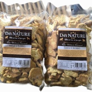 DEI NATURE Biscotti per Cani Miele e Burro, 2 Confezioni da 500g, Human Grade, Superfood, Snack per cani,Premio per cani
