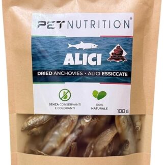 Pet Nutrition Alici Essiccate, Snack Naturale per Cani e Gatti, 100g, Senza Conservanti